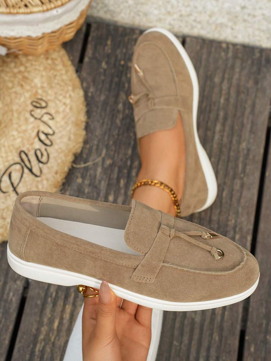 Belize™ | Mocassins casual kaki à franges et boucle décorative