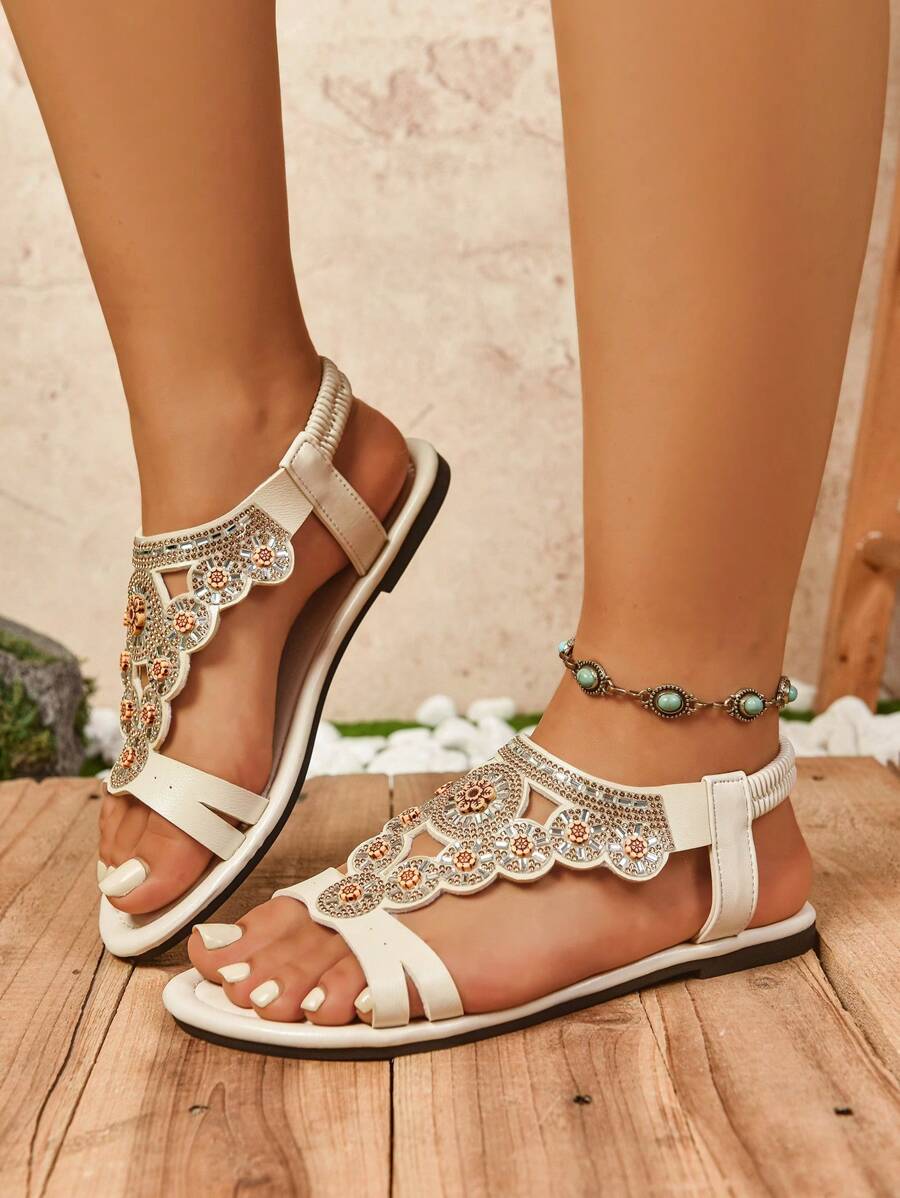 Isaline™ | Sandales Gladiator Bohème à Perles et Semelle Plate