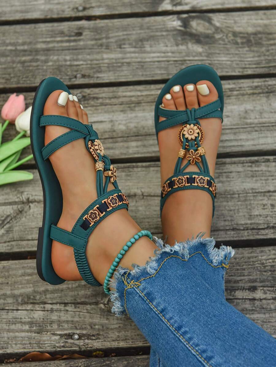 Isaline™ | Sandales Gladiator Bohème à Perles et Semelle Plate