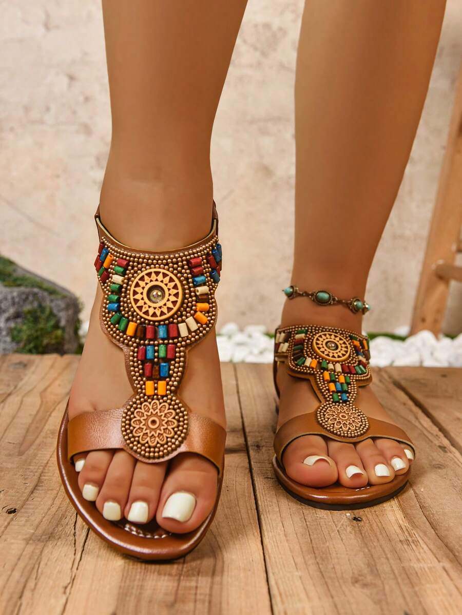 Isaline™ | Sandales Gladiator Bohème à Perles et Semelle Plate