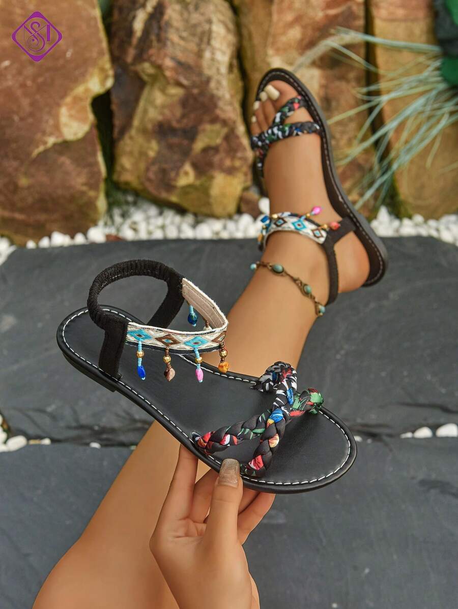 Isaline™ | Sandales Gladiator Bohème à Perles et Semelle Plate