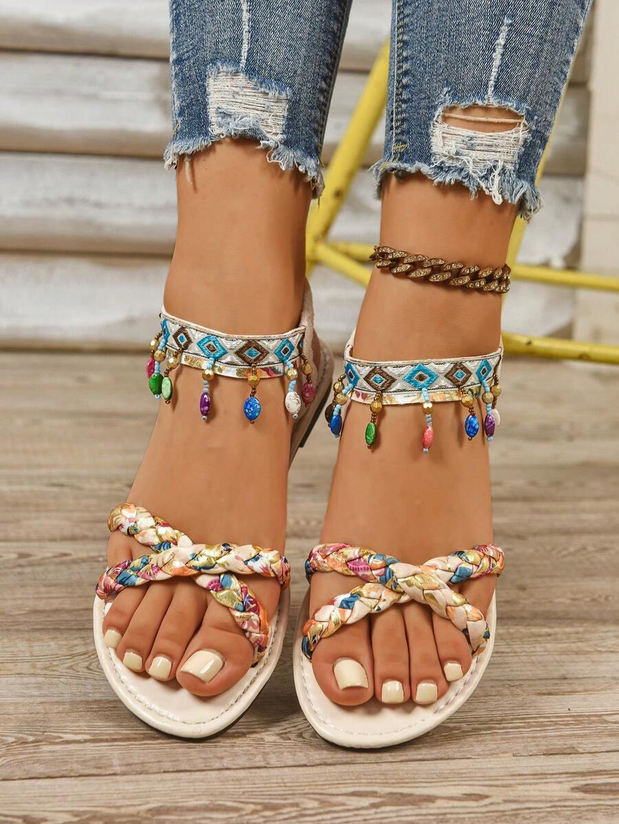 Isaline™ | Sandales Gladiator Bohème à Perles et Semelle Plate
