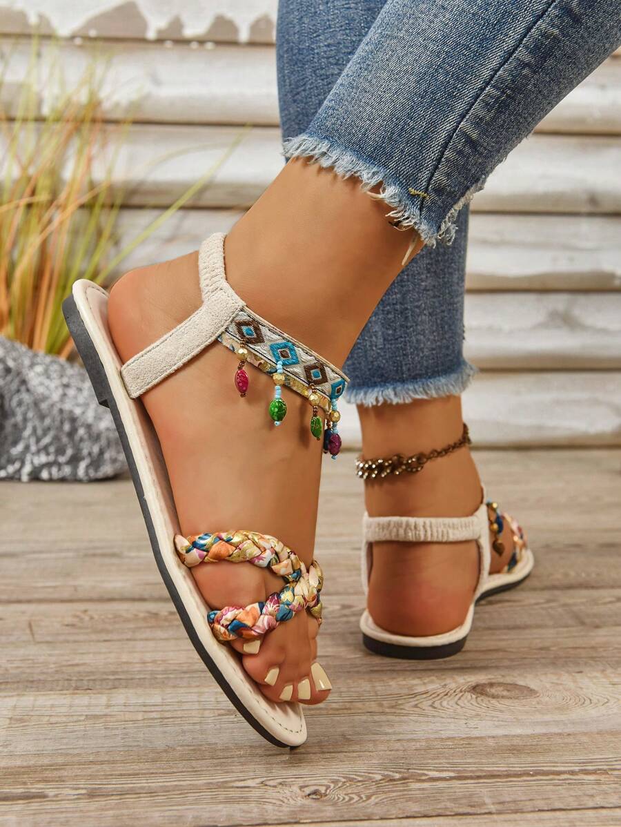 Isaline™ | Sandales Gladiator Bohème à Perles et Semelle Plate