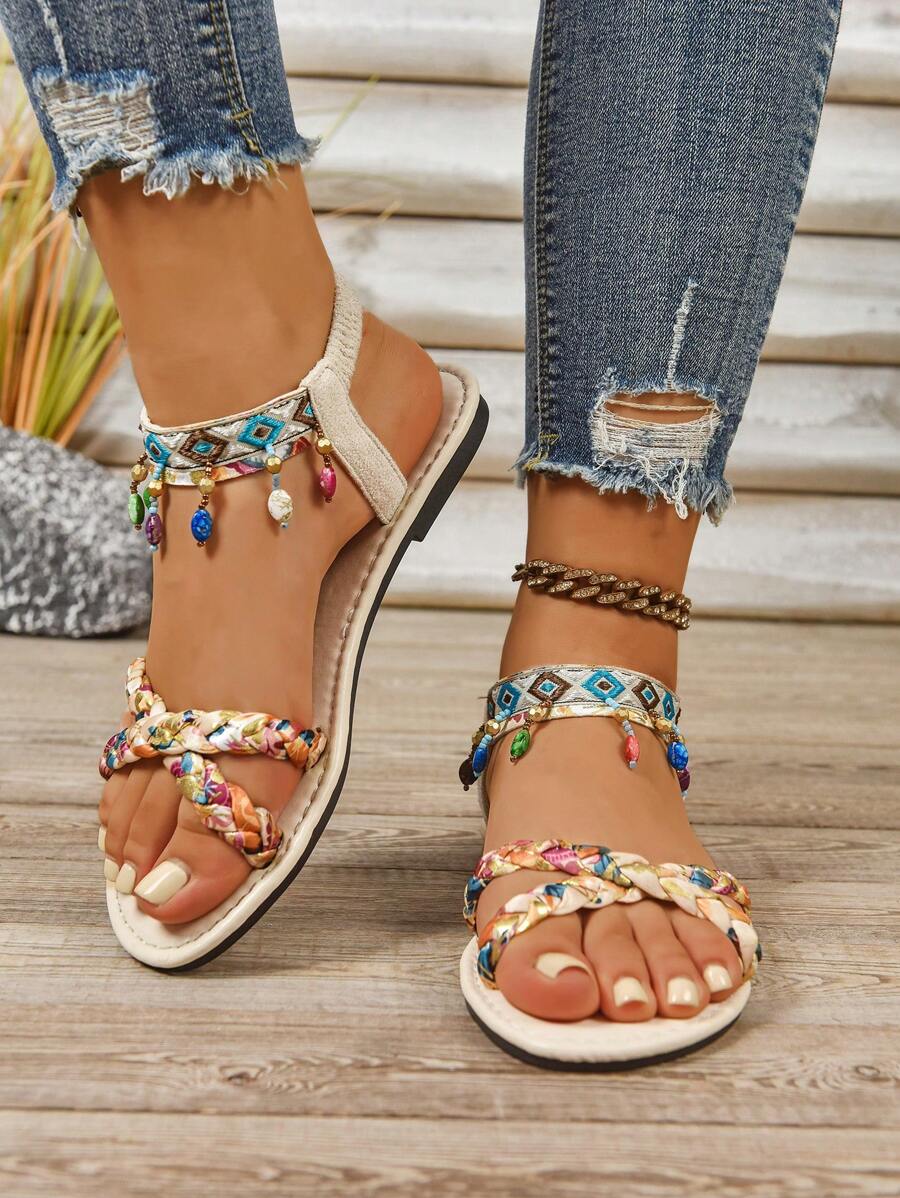 Isaline™ | Sandales Gladiator Bohème à Perles et Semelle Plate