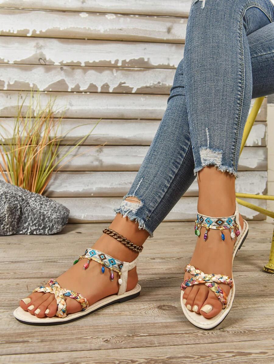 Isaline™ | Sandales Gladiator Bohème à Perles et Semelle Plate