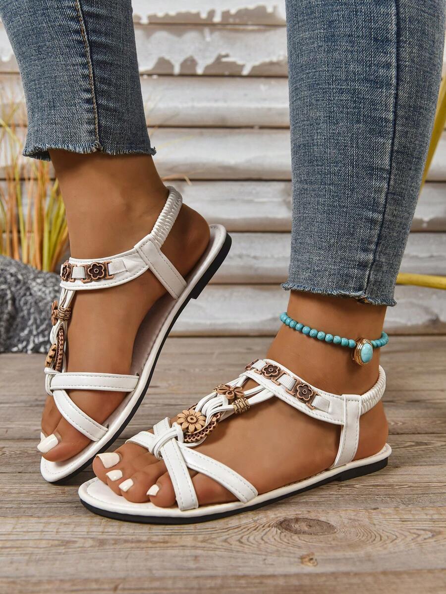 Isaline™ | Sandales Gladiator Bohème à Perles et Semelle Plate