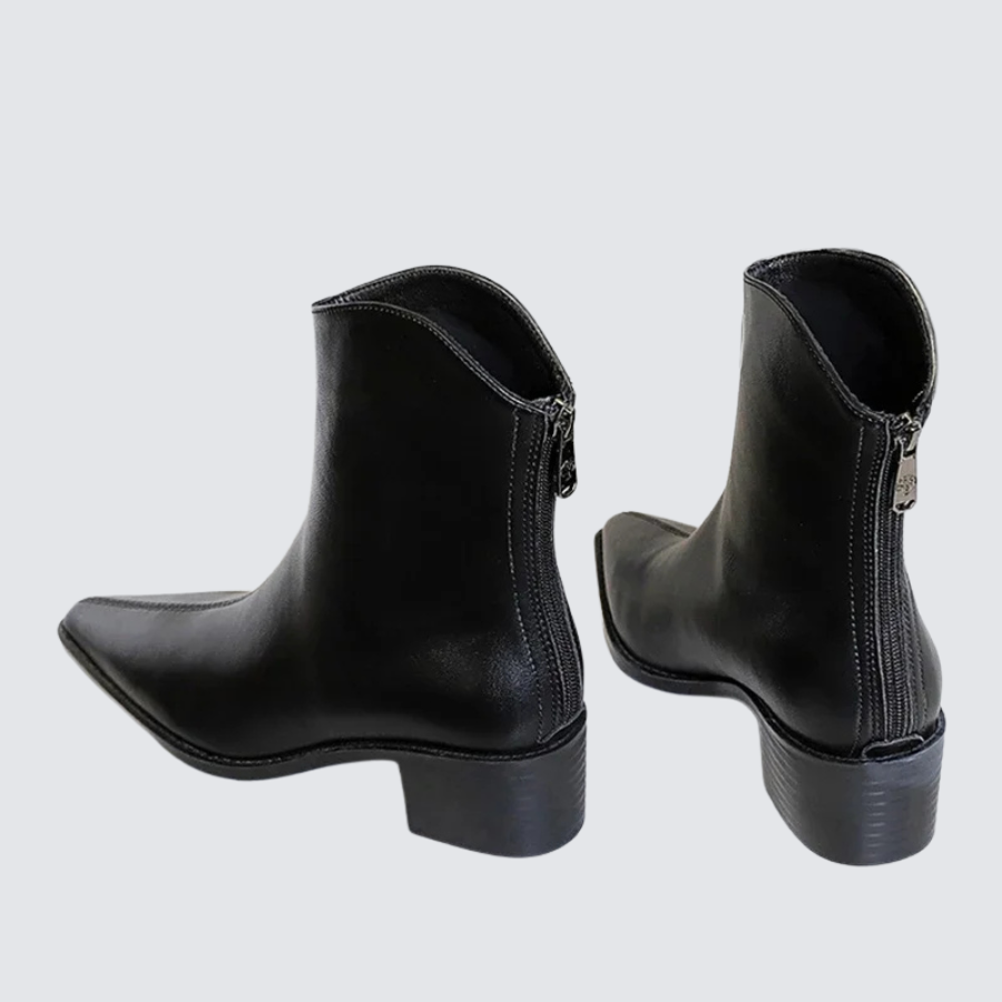 Belle Étoile Nice™ | Bottines Femme Vintage à Bout Pointu – Talon Carré et Fermeture Éclair