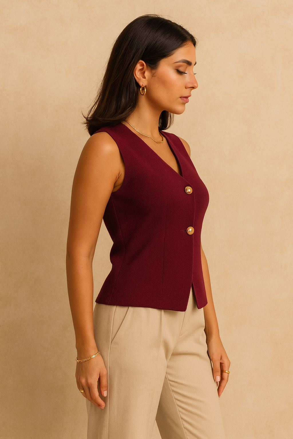 Belle Étoile Nice™ | Gilet court sans manches en maille – crop top boutonné, automne