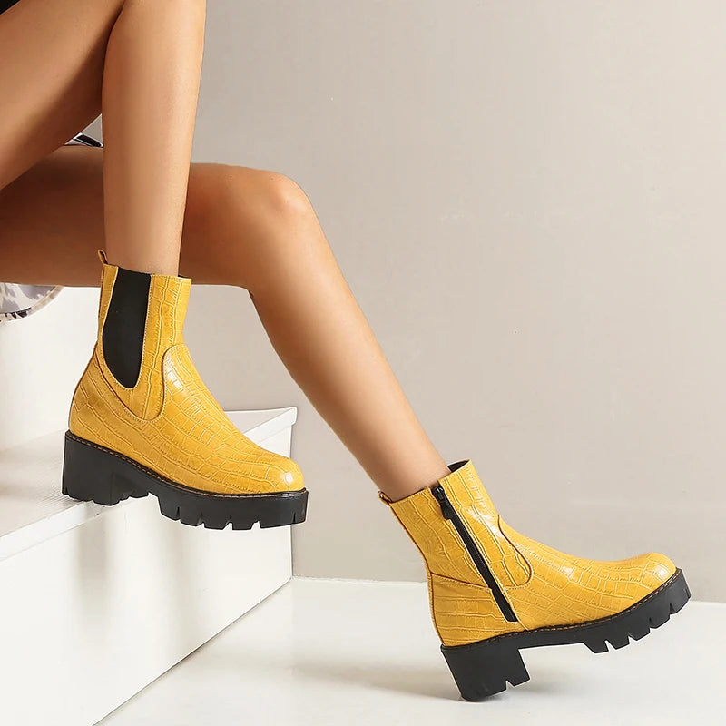 Belle Étoile Nice™ | Bottines Chelsea Femme en Similicuir avec Semelle Plateforme