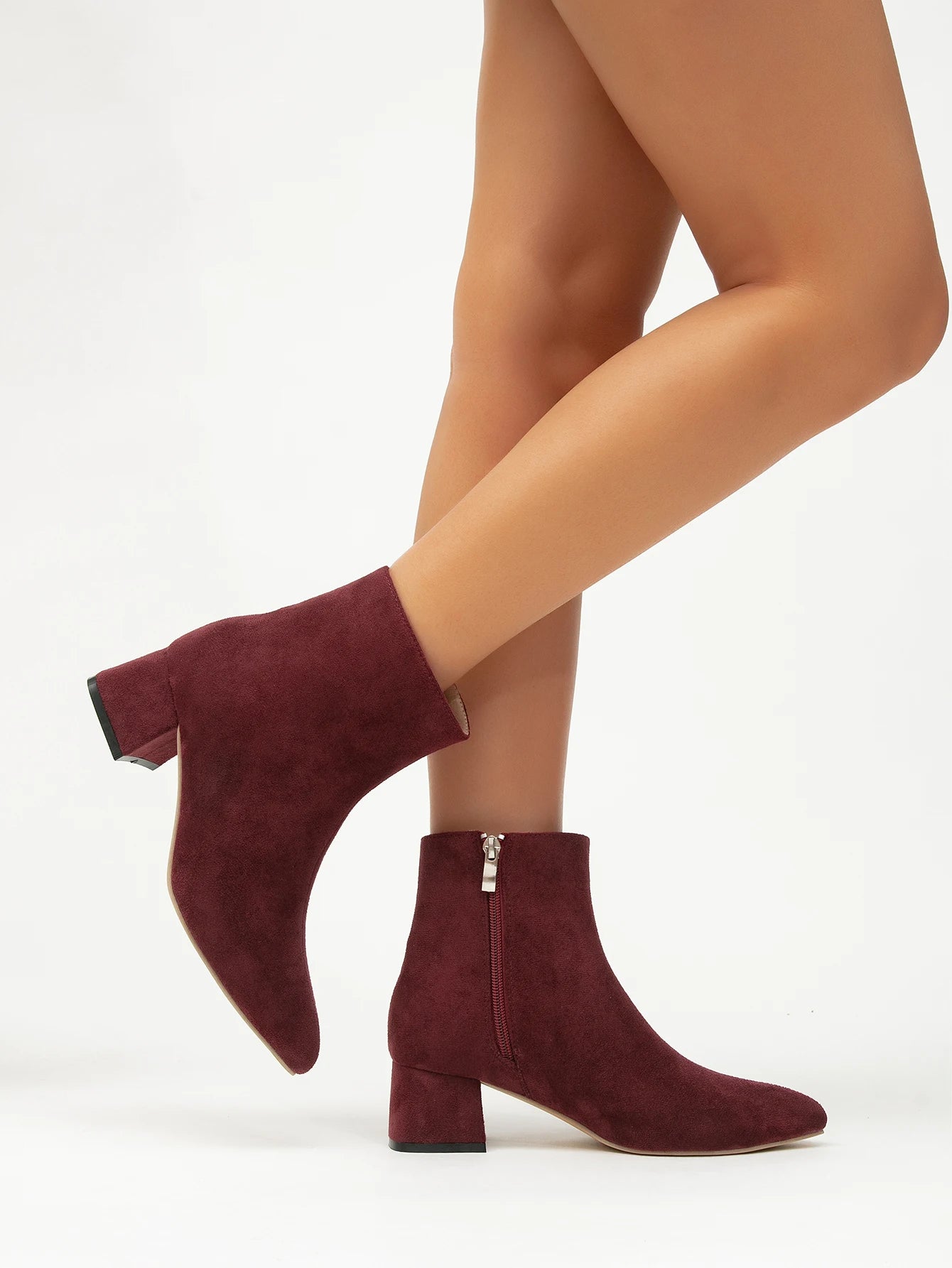 Belle Étoile Nice™ | Bottines Femme en Suédine Bordeaux à Talons Épais et Bout Pointu