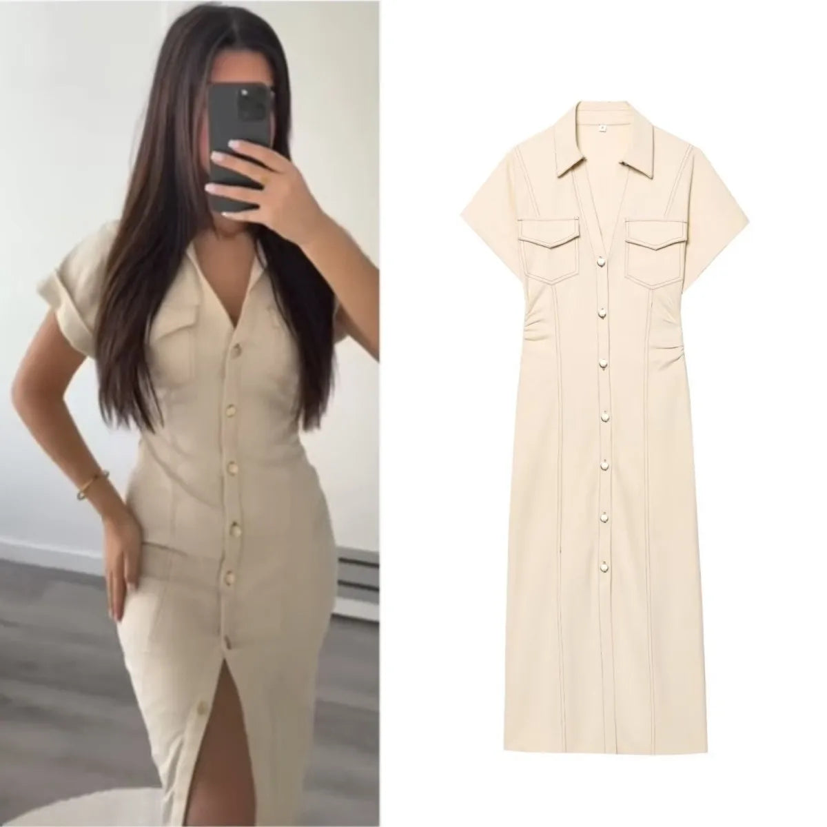 Sibelle™ | Robe Midi en Denim Élégante à Boutons