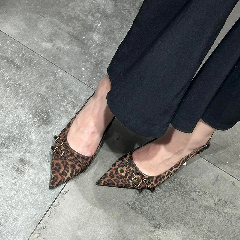 Belle Étoile Nice™ | Slingbacks Léopard à Bout Pointu et Talon Bas