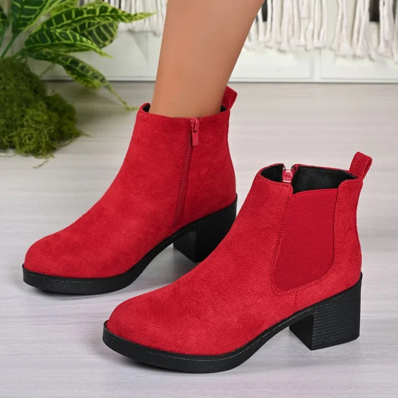 Belle Étoile Nice™ | Bottines Femme en Suédine à Talons Carrés avec Fermeture Éclair