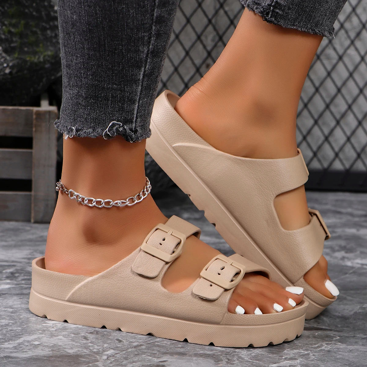 Clémentine™ | Mules d’Été à Semelle Épaisse– Boucles Réglables