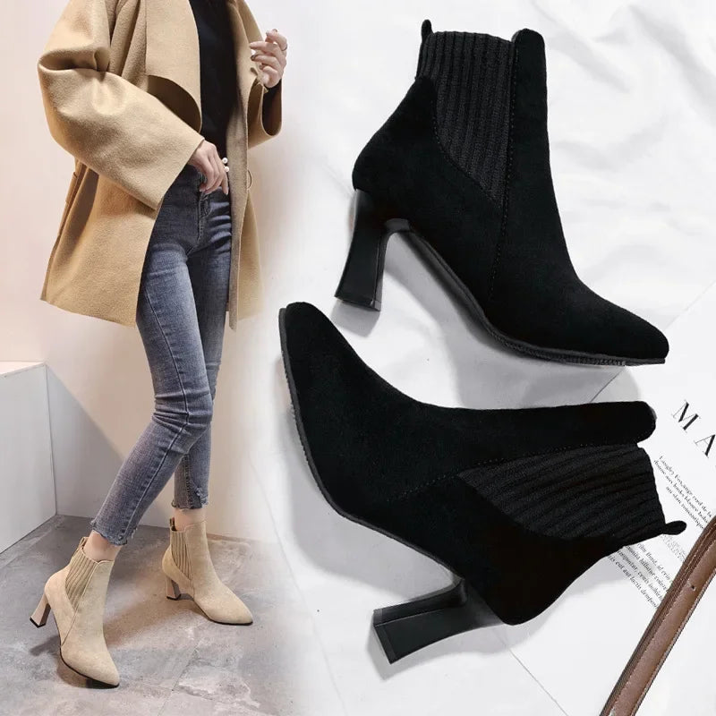 Belle Étoile Nice™ | Bottines à Talons Fins en Suédine Beige