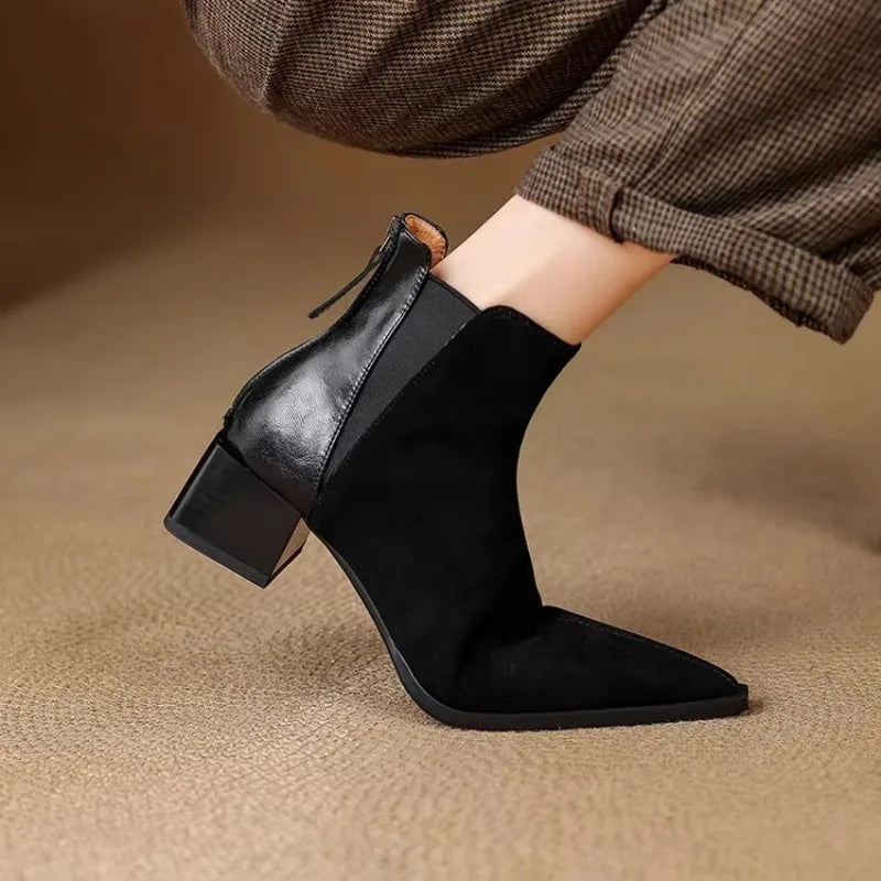 Belle Étoile Nice™ | Bottines Femme à Talons Épais avec Fermeture Éclair Arrière