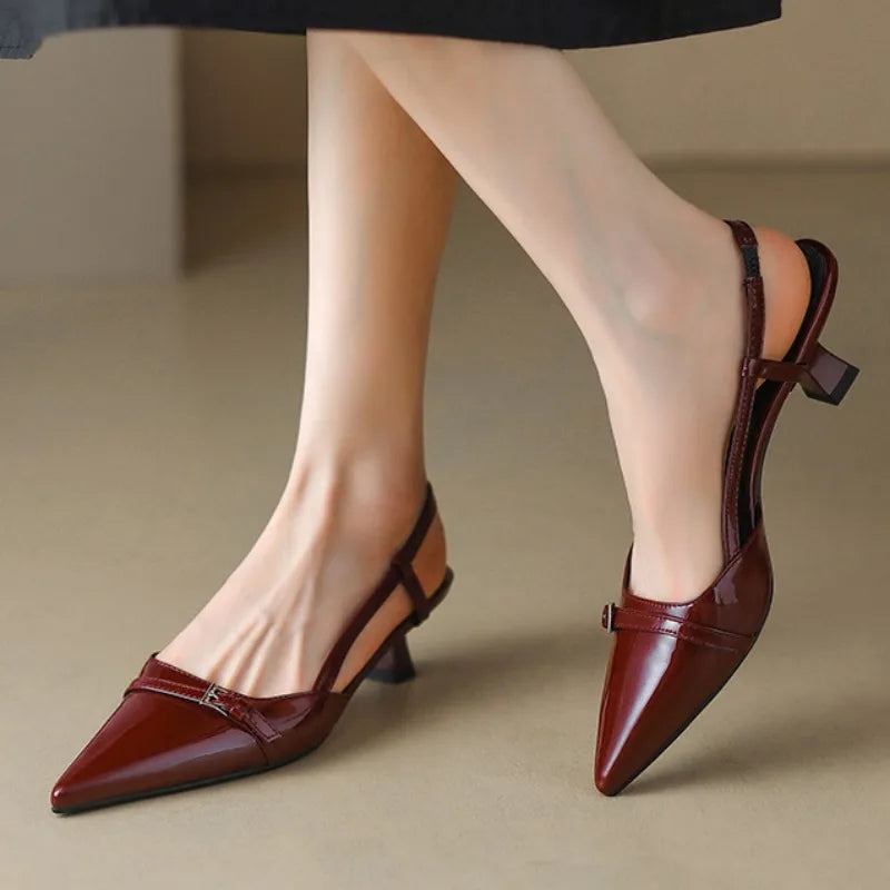 Belle Étoile Nice™ | Slingbacks Vernis à Bout Pointu et Talon Moyen