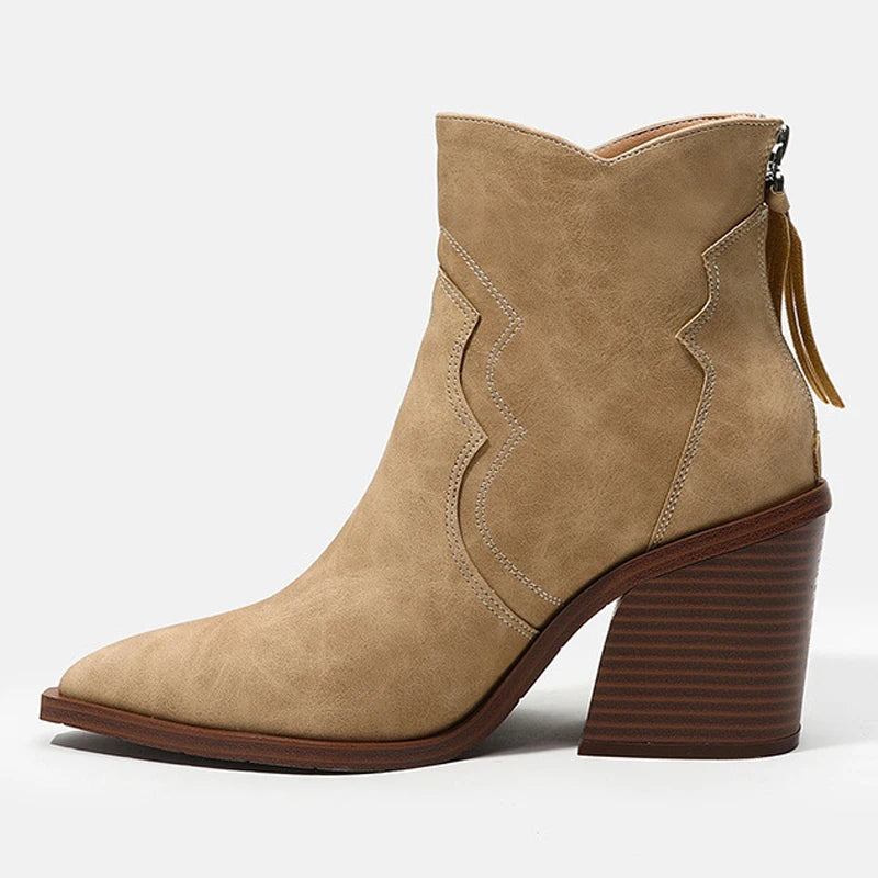 Belle Étoile Nice™ | Bottines Femme Style Western à Talons Épais en Similicuir