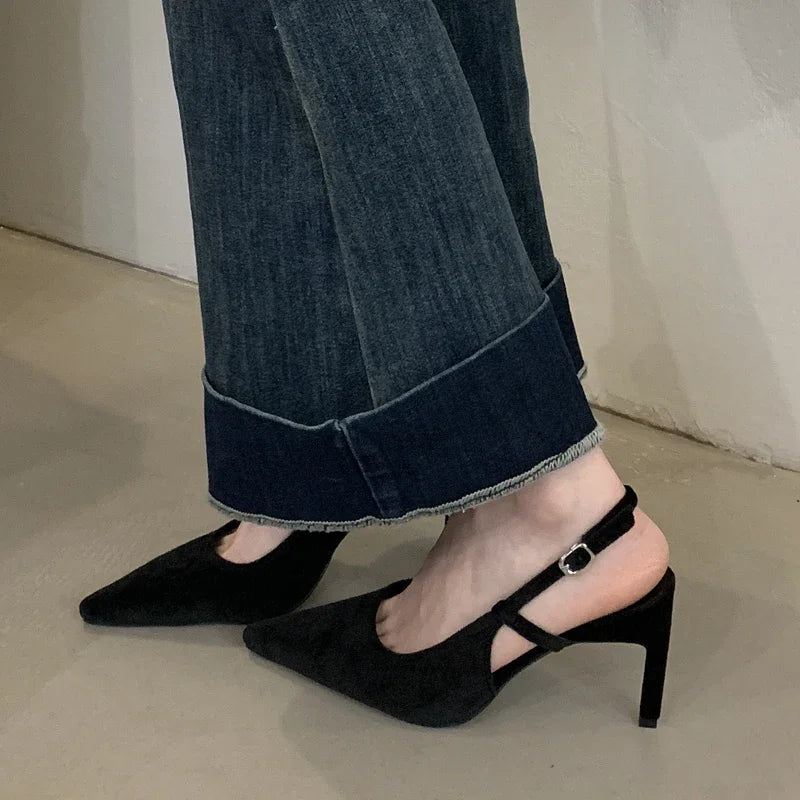Aneikeh Spring Fashion Pointed Toe Women Pumps Sexy Thin High Heels Sandals Elegant Banquet Female Mule Shoes