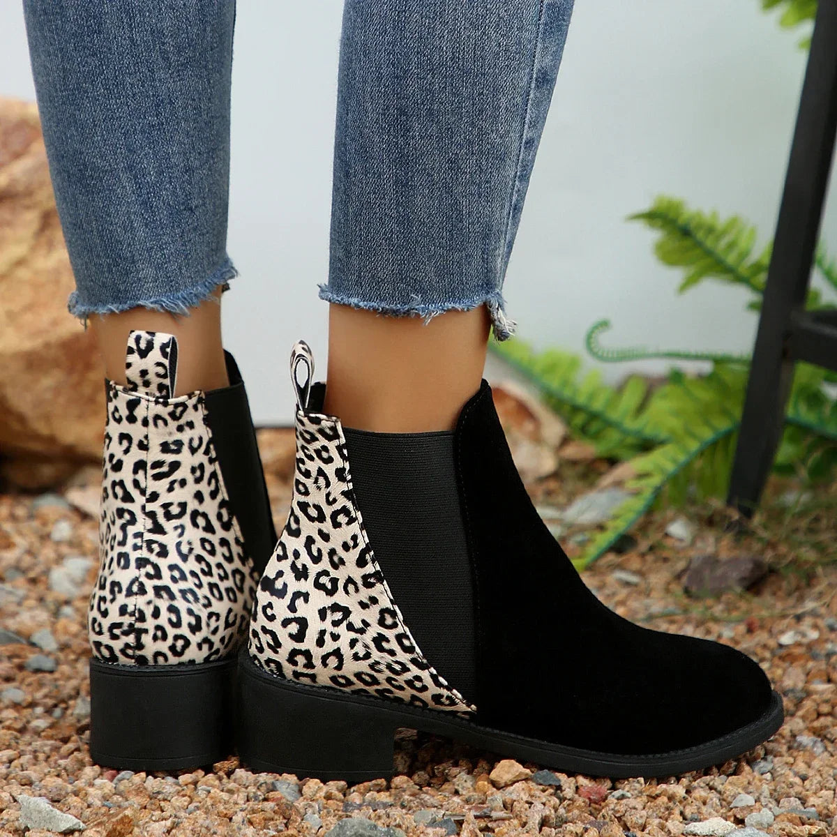 Belle Étoile Nice™ | Bottines Femme Imprimé Léopard à Talons Bas Style Rétro