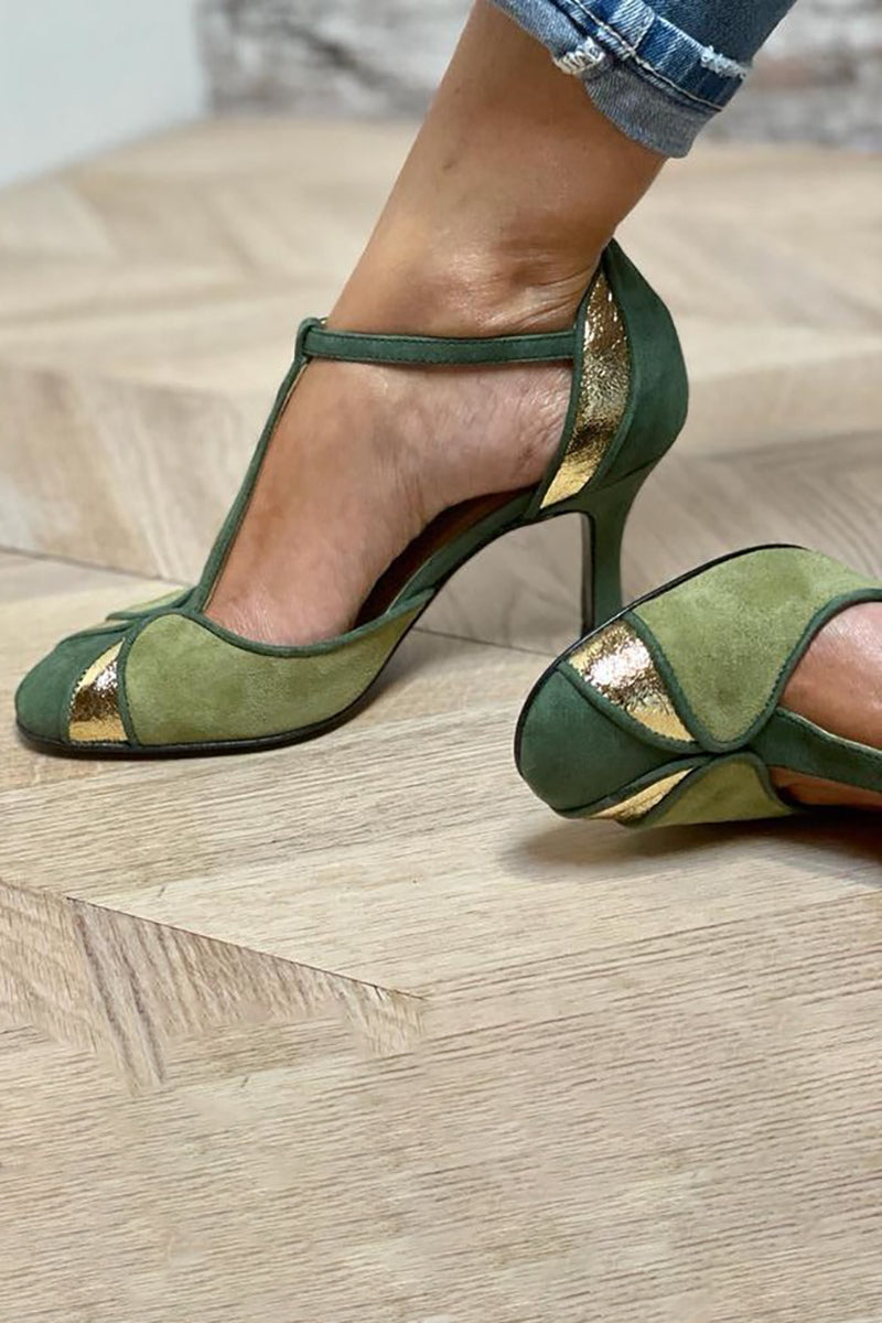 Taviana | Patchwork pumps met T-band en gesloten neus