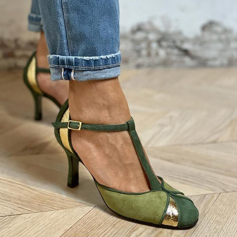 Taviana | Patchwork pumps met T-band en gesloten neus