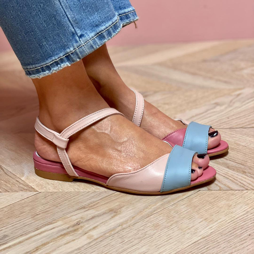 Roselina | Asymmetrische kleurblokroze sandalen