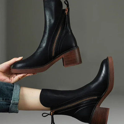 Belle Étoile Nice™ | Garciel – Bottines noires en cuir à talon confort, élégantes et intemporelles