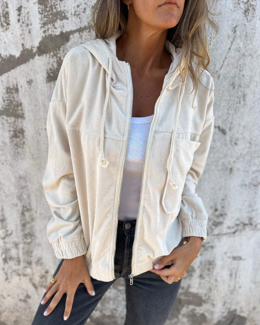 Belle Étoile Nice™ | Danna - Veste à Capuche en Velours Côtelé avec Fermeture Éclair