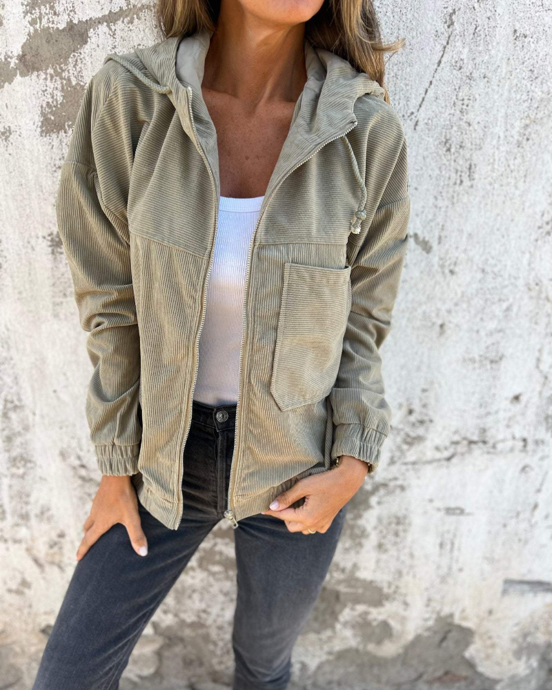 Belle Étoile Nice™ | Danna - Veste à Capuche en Velours Côtelé avec Fermeture Éclair