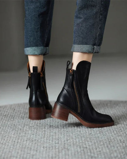 Belle Étoile Nice™ | Garciel – Bottines noires en cuir à talon confort, élégantes et intemporelles