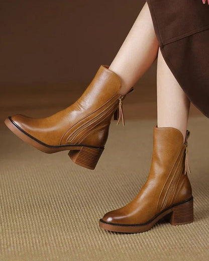 Belle Étoile Nice™ | Garciel – Bottines noires en cuir à talon confort, élégantes et intemporelles