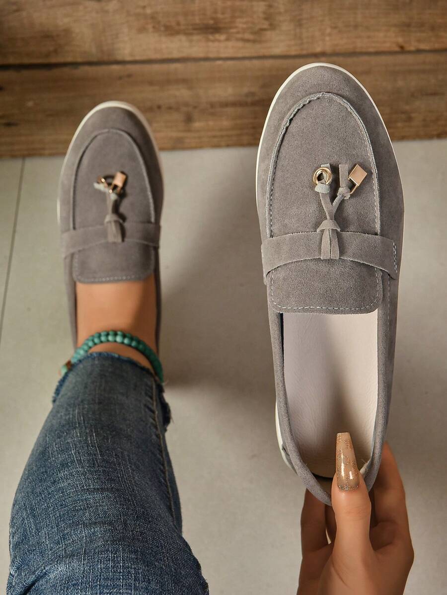 Belize™ | Mocassins casual kaki à franges et boucle décorative
