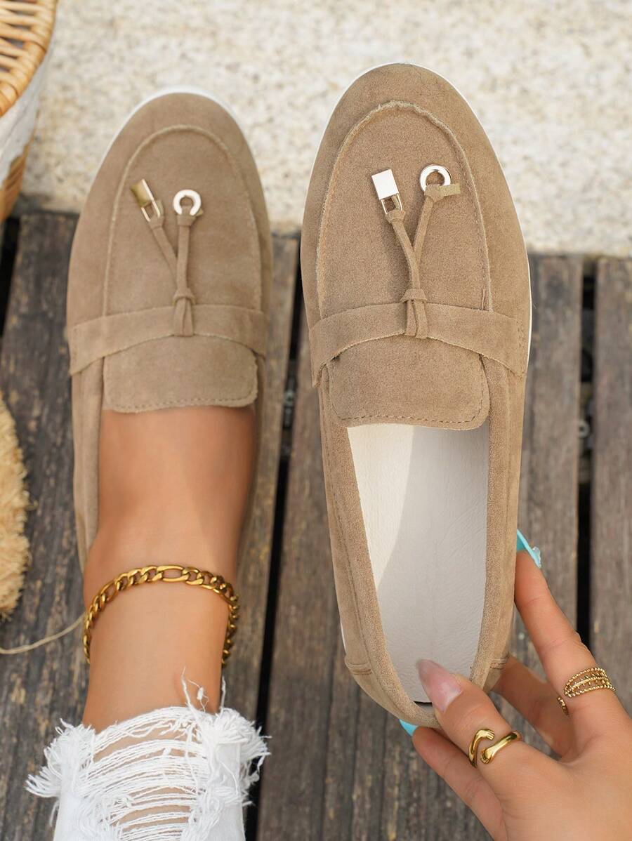 Belize™ | Mocassins casual kaki à franges et boucle décorative