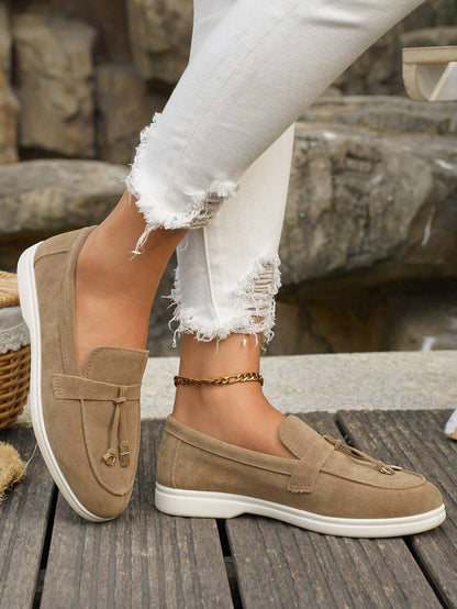 Belize™ | Mocassins casual kaki à franges et boucle décorative