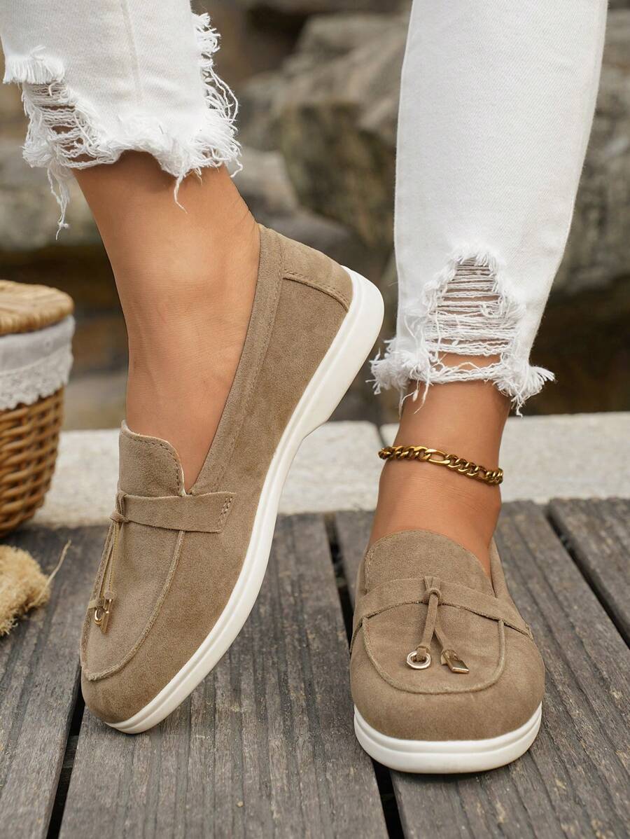 Belize™ | Mocassins casual kaki à franges et boucle décorative