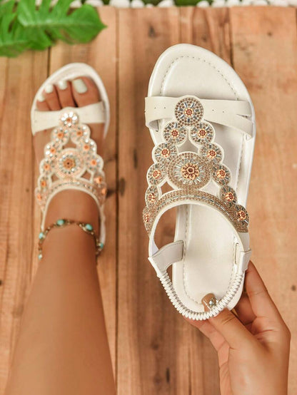 Isaline™ | Sandales Gladiator Bohème à Perles et Semelle Plate
