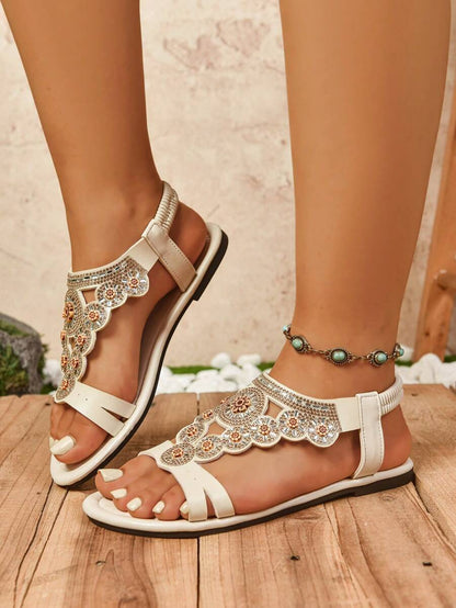 Isaline™ | Sandales Gladiator Bohème à Perles et Semelle Plate