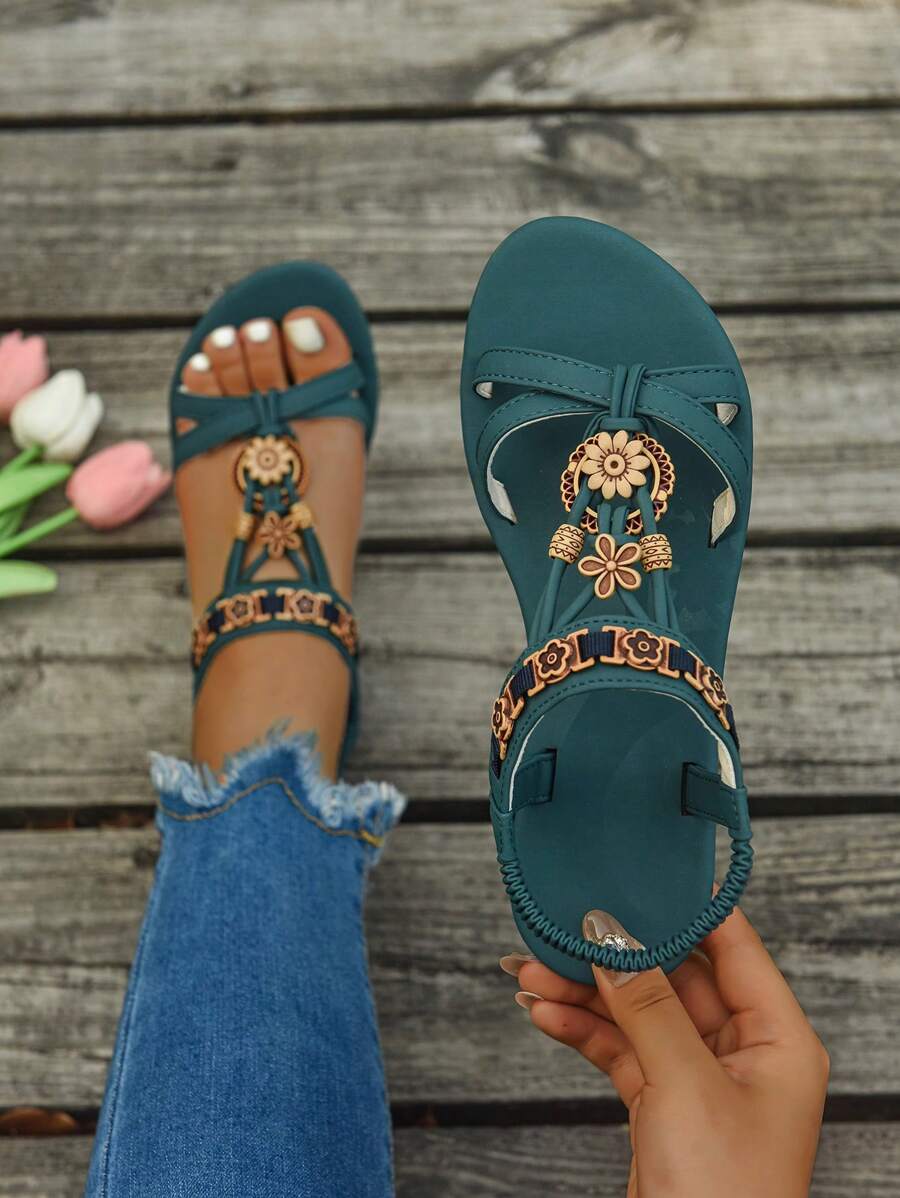 Isaline™ | Sandales Gladiator Bohème à Perles et Semelle Plate