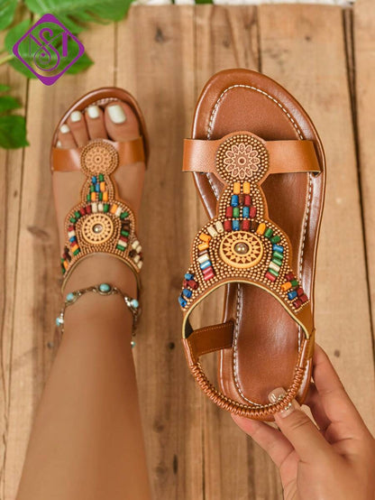 Isaline™ | Sandales Gladiator Bohème à Perles et Semelle Plate