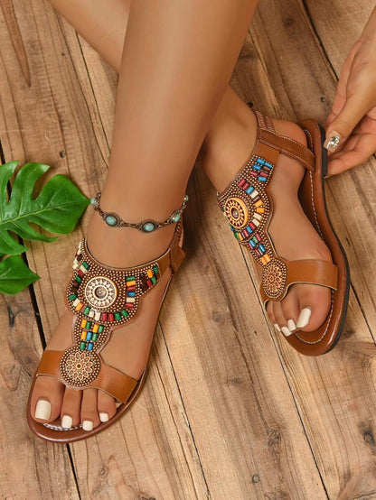 Isaline™ | Sandales Gladiator Bohème à Perles et Semelle Plate