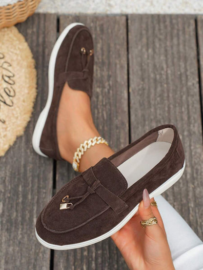 Belize™ | Mocassins casual kaki à franges et boucle décorative