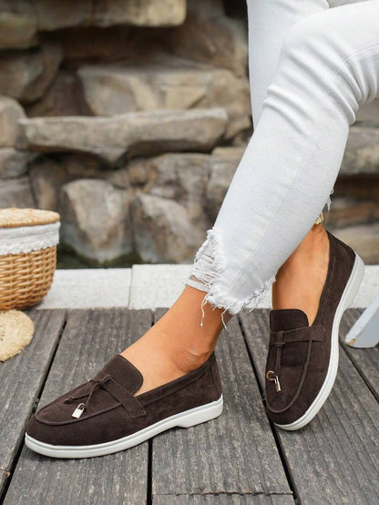 Belize™ | Mocassins casual kaki à franges et boucle décorative
