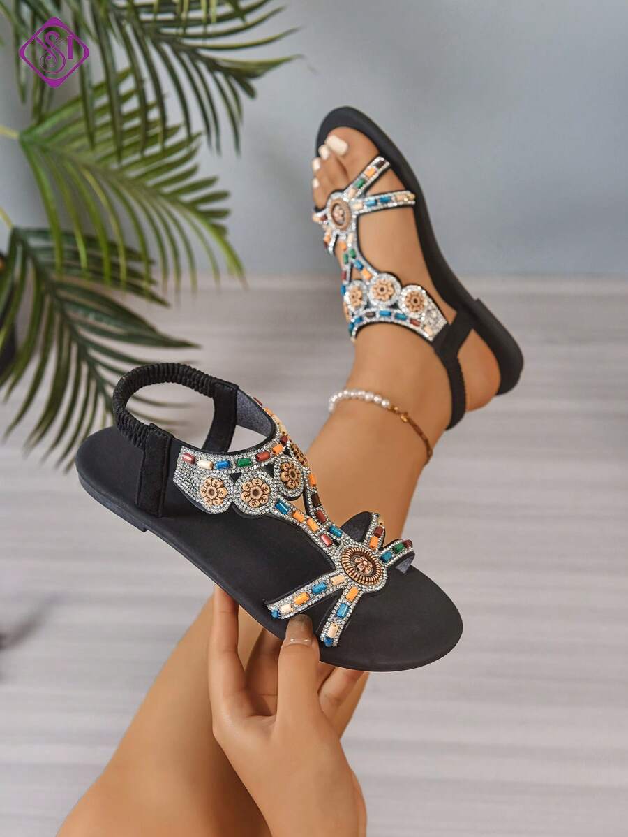 Isaline™ | Sandales Gladiator Bohème à Perles et Semelle Plate