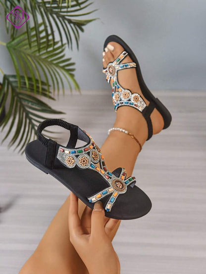 Isaline™ | Sandales Gladiator Bohème à Perles et Semelle Plate