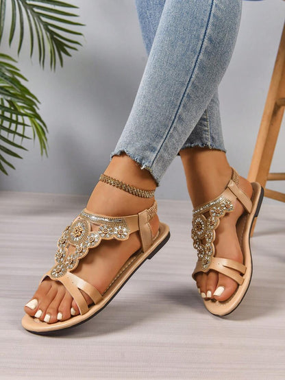 Isaline™ | Sandales Gladiator Bohème à Perles et Semelle Plate