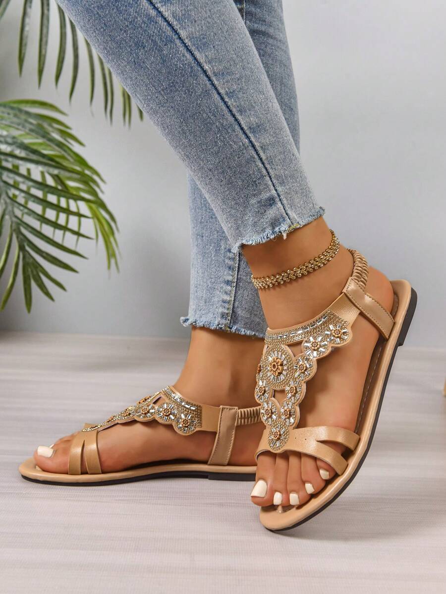 Isaline™ | Sandales Gladiator Bohème à Perles et Semelle Plate