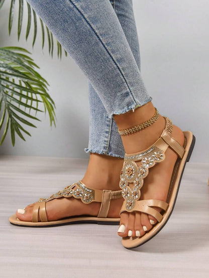Isaline™ | Sandales Gladiator Bohème à Perles et Semelle Plate