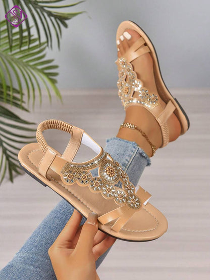 Isaline™ | Sandales Gladiator Bohème à Perles et Semelle Plate