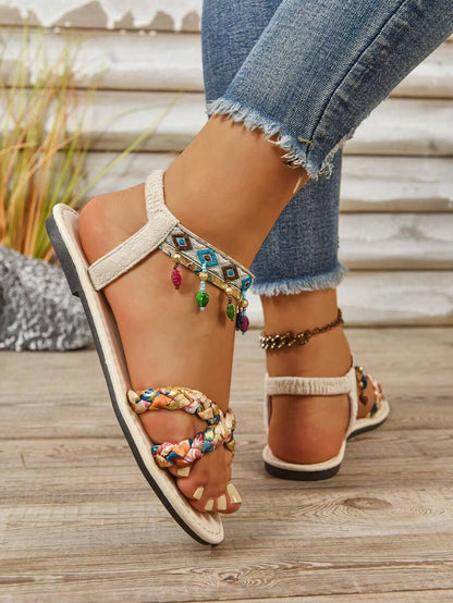 Isaline™ | Sandales Gladiator Bohème à Perles et Semelle Plate